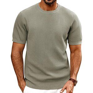 Men's Light Green Knit Short Sleeve Crewneck Shirt Casual Textured T-shirts